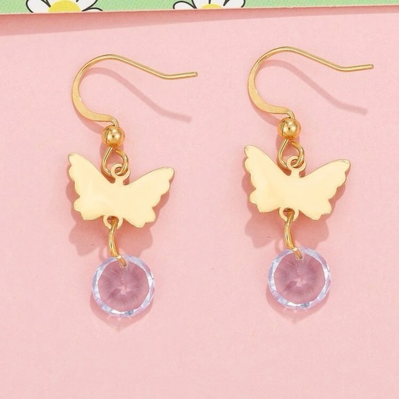 Rhinestone butterfly drop earrings - Picture 2 of 4